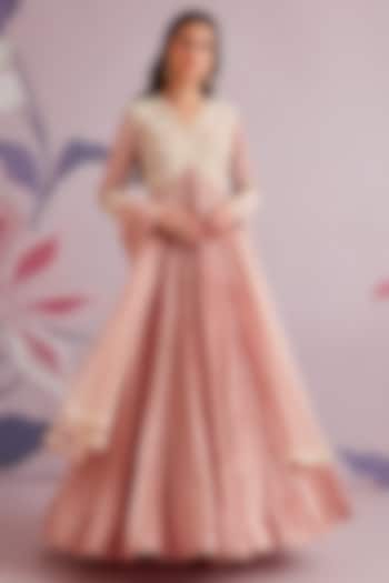 Buy Chalk Pink Zara Anarkali with Dupatta by Designer RIDHI MEHRA Online at