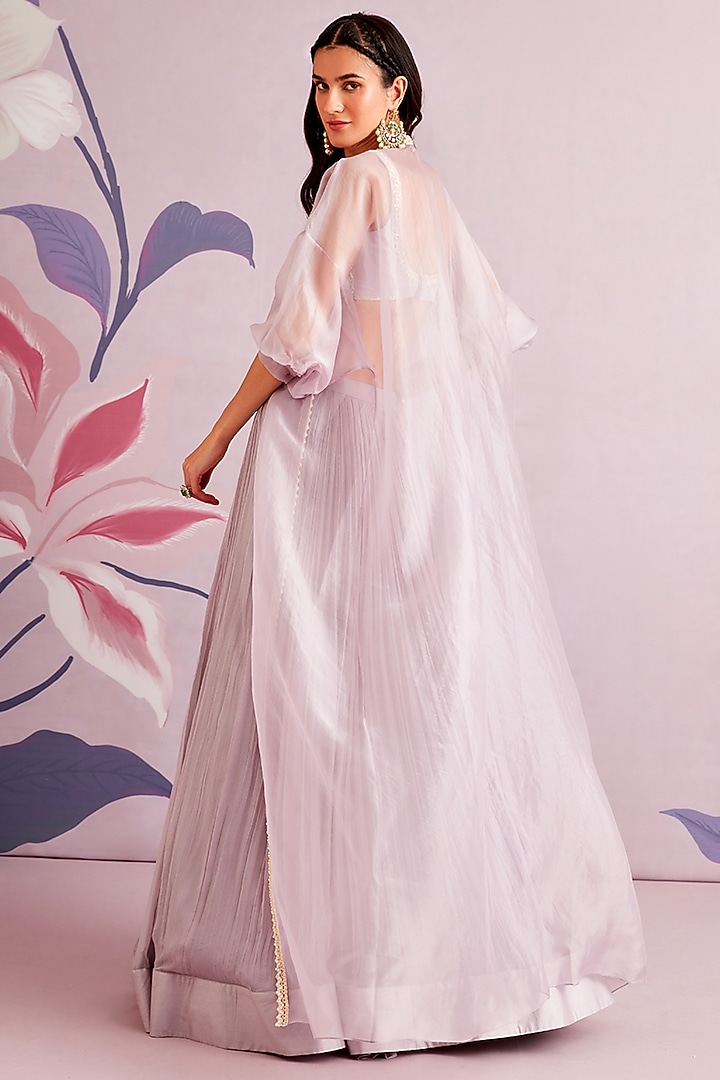 Lilac Embroidered Chiffon Skirt Set by Ridhi Mehra at Pernia's Pop Up Shop