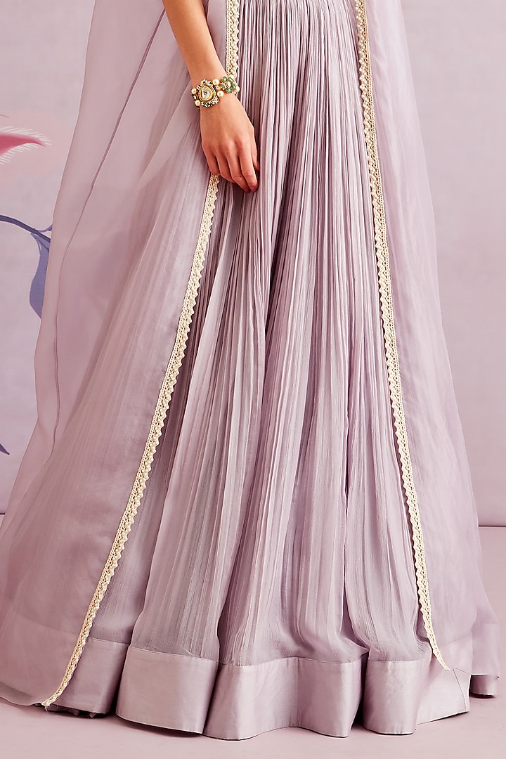 Lilac Embroidered Chiffon Skirt Set by Ridhi Mehra at Pernia's Pop Up Shop