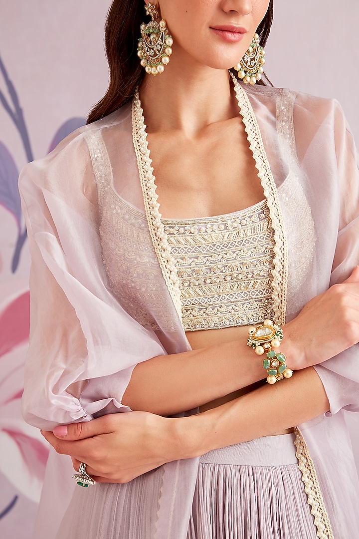 Lilac Embroidered Chiffon Skirt Set by Ridhi Mehra at Pernia's Pop Up Shop
