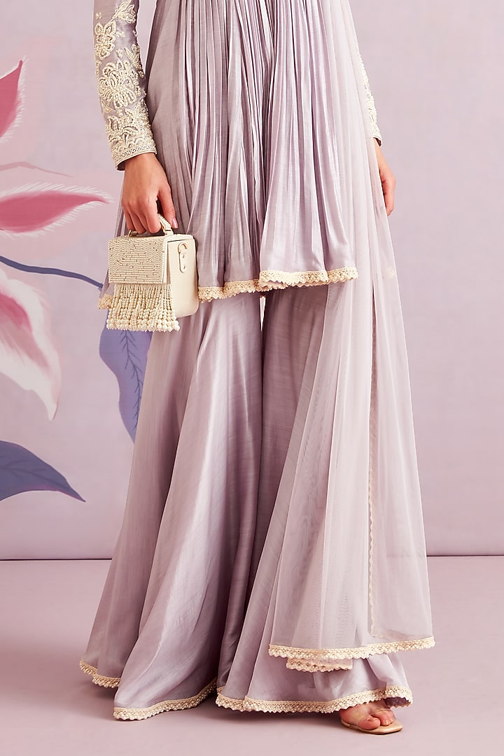 Lilac Embroidered Short Wedding Anarkali Set by Ridhi Mehra at Pernia's Pop Up Shop