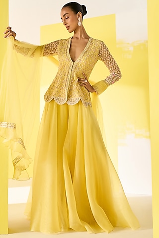 Yellow Organza Sharara Set by Ridhi Mehra