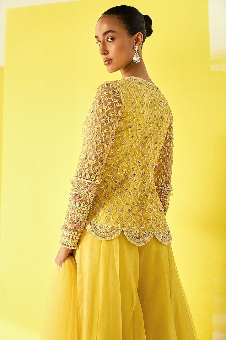 Yellow Organza Bridal Sharara Set by Ridhi Mehra at Pernia's Pop Up Shop