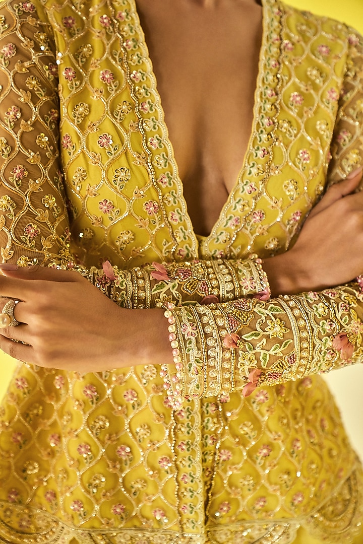 Yellow Organza Bridal Sharara Set by Ridhi Mehra at Pernia's Pop Up Shop