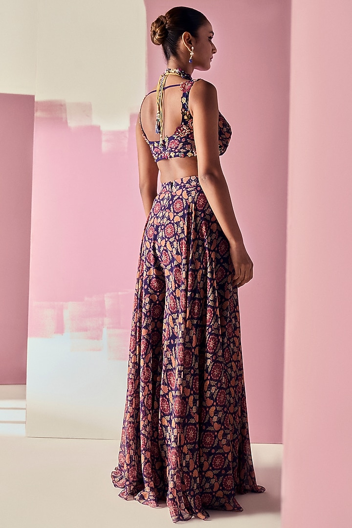 Navy Blue Chiffon Printed Cape Set by Ridhi Mehra at Pernia's Pop Up Shop