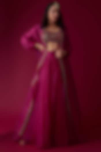 Pink Organza Jacket Lehenga Set by Ridhi Mehra