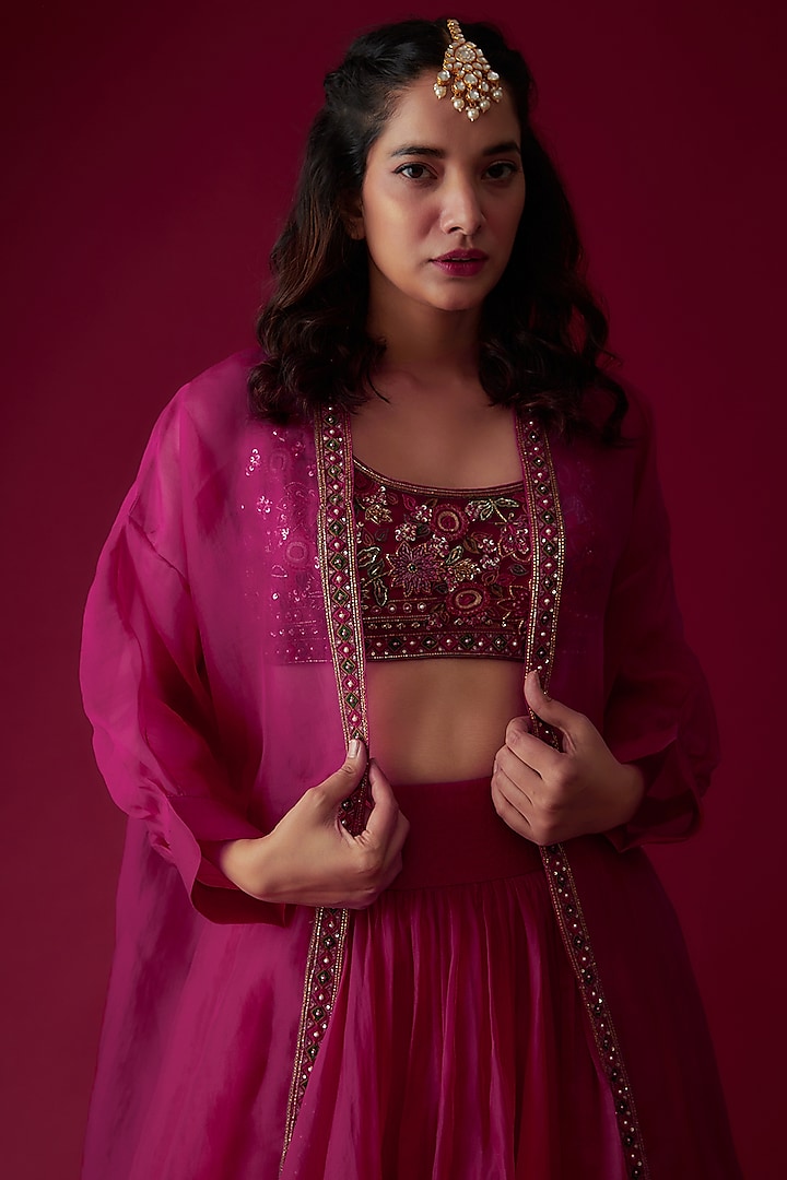 Pink Organza Jacket Wedding Lehenga Set by Ridhi Mehra at Pernia's Pop Up Shop