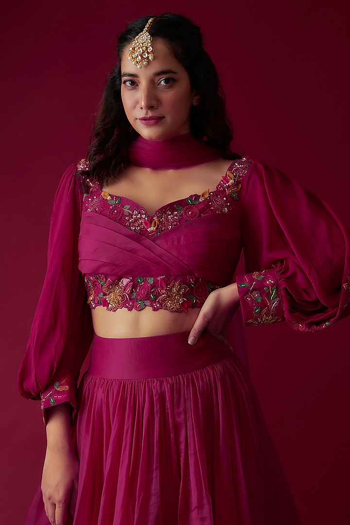 Pink Organza Wedding Lehenga Set by Ridhi Mehra at Pernia's Pop Up Shop