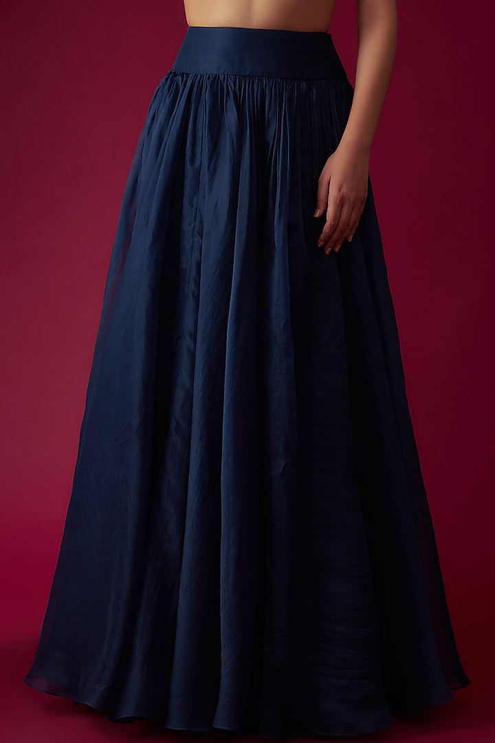 Navy Blue Organza Jacket Wedding Lehenga Set by Ridhi Mehra at Pernia's Pop Up Shop