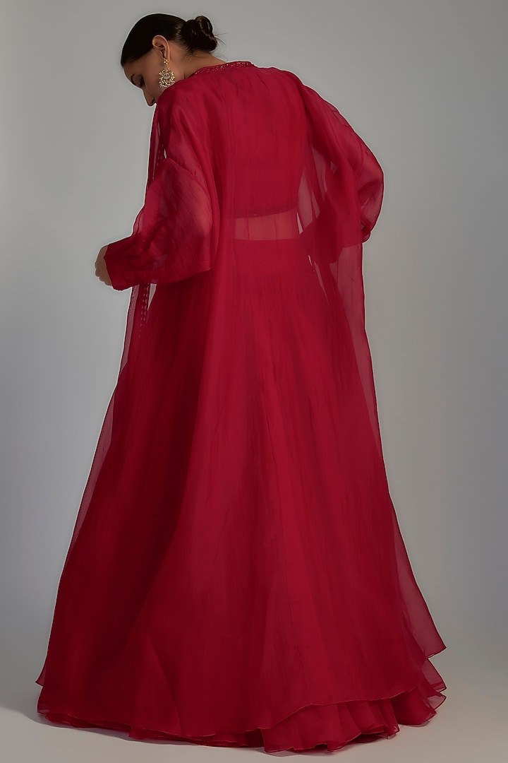 Red Organza Wedding Lehenga Set by Ridhi Mehra at Pernia's Pop Up Shop
