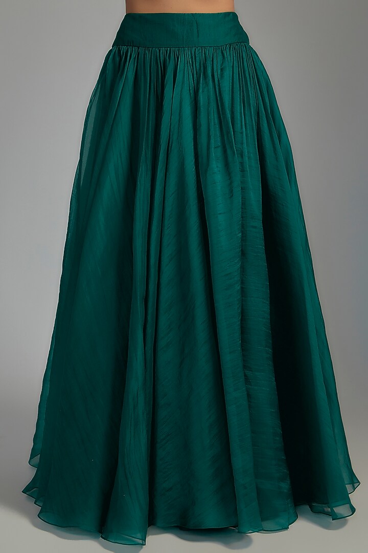 Emerald Green Organza Jacket Wedding Lehenga Set by Ridhi Mehra at Pernia's Pop Up Shop