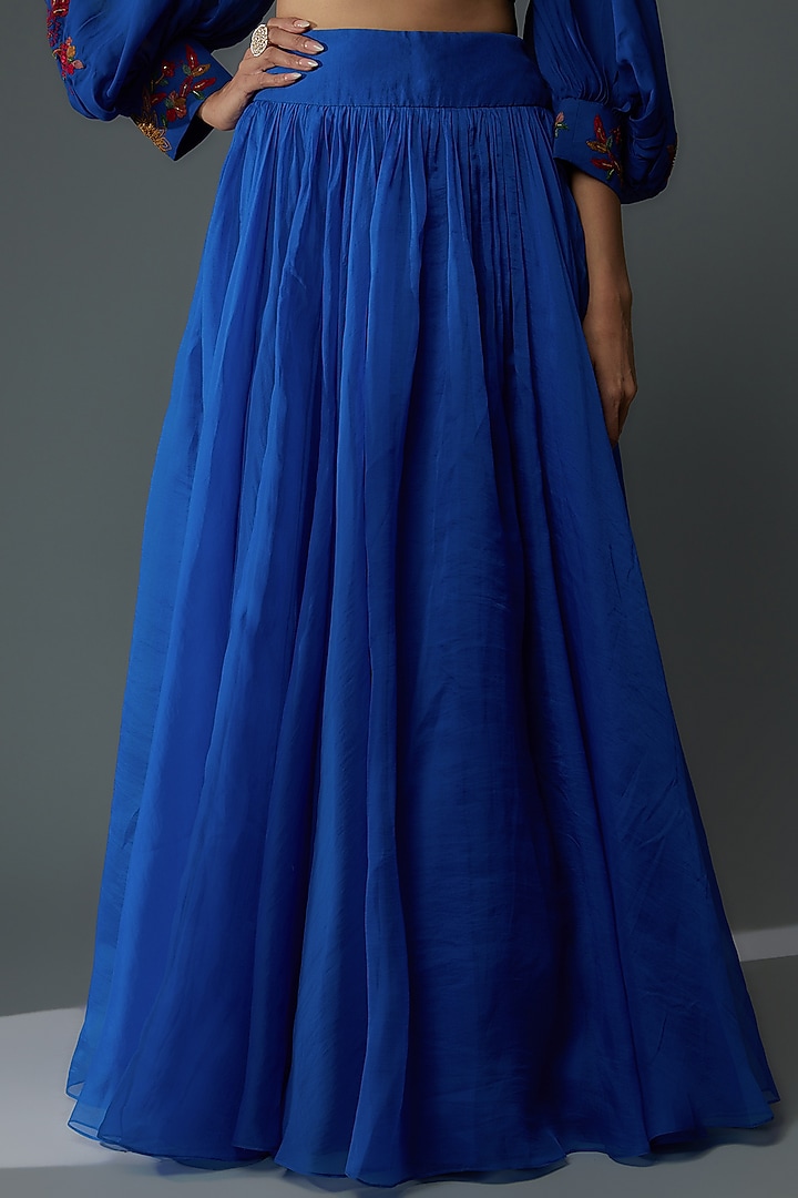 Royal Blue Georgette Wedding Lehenga Set by Ridhi Mehra at Pernia's Pop Up Shop