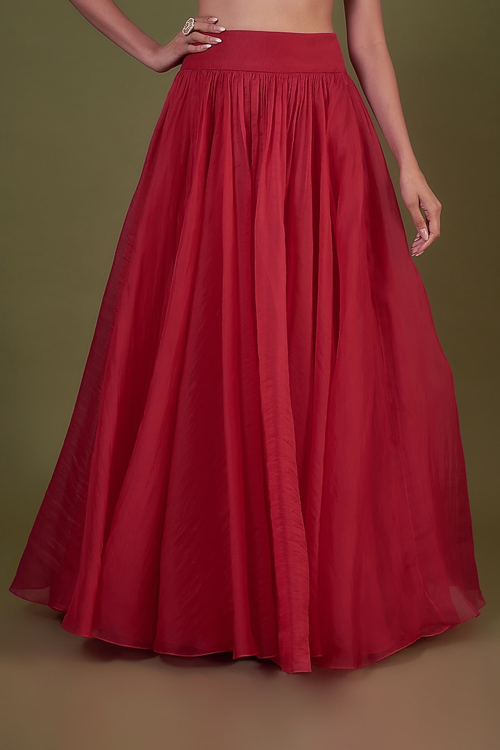 Red Organza & Net Embroidered Jacket Wedding Lehenga Set by Ridhi Mehra at Pernia's Pop Up Shop