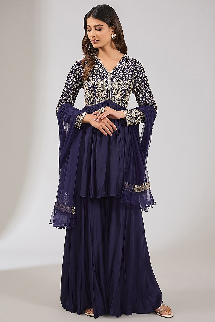 Purple Fine Silk Embroidered Anarkali Set by Ridhi Mehra at Pernia's Pop Up Shop