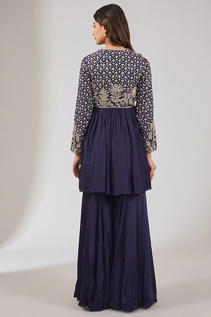 Purple Fine Silk Embroidered Bridal Anarkali Set by Ridhi Mehra at Pernia's Pop Up Shop
