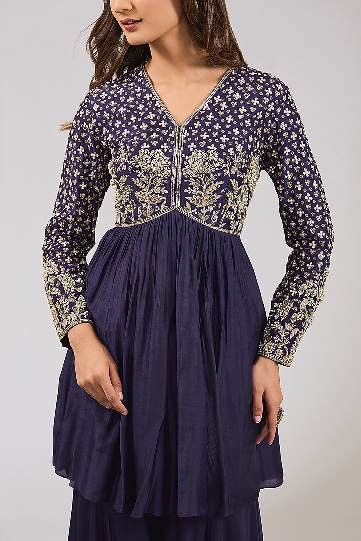 Purple Fine Silk Embroidered Bridal Anarkali Set by Ridhi Mehra at Pernia's Pop Up Shop