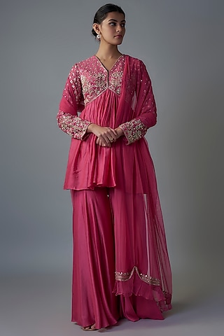Royal Fuchsia Silk Gharara Set by Ridhi Mehra