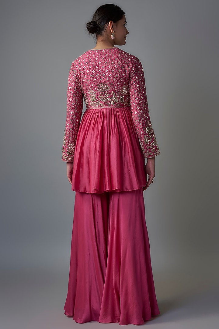 Royal Fuchsia Silk Gharara Set by Ridhi Mehra at Pernia's Pop Up Shop