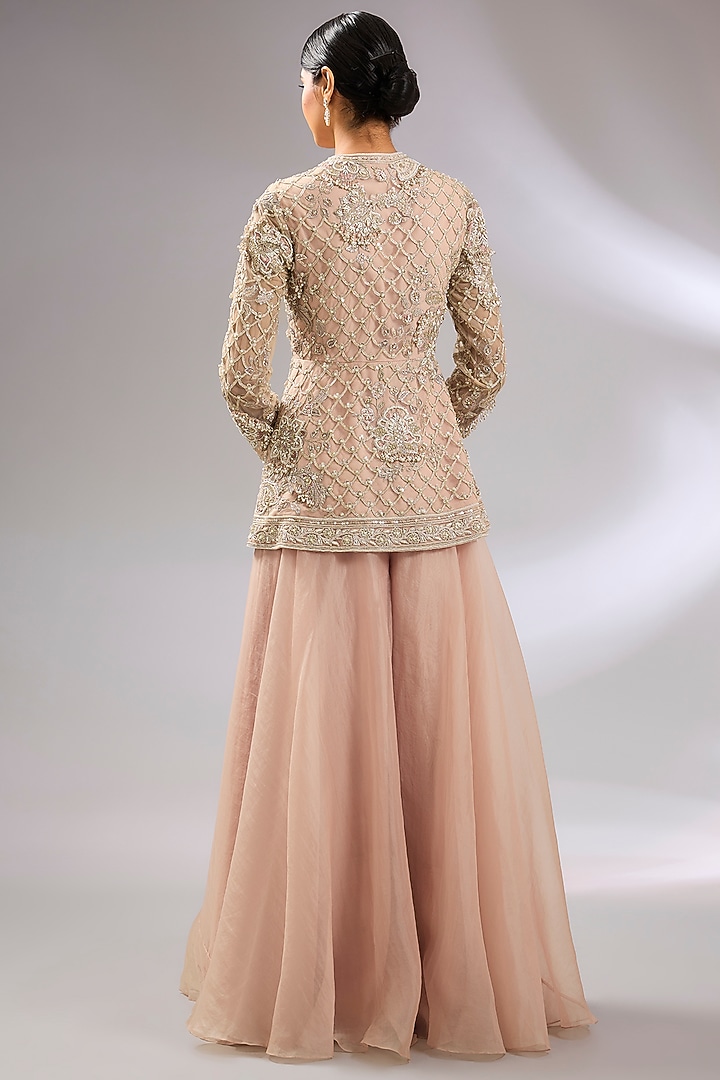 Dusky Pink Organza Bridal Sharara Set by Ridhi Mehra at Pernia's Pop Up Shop