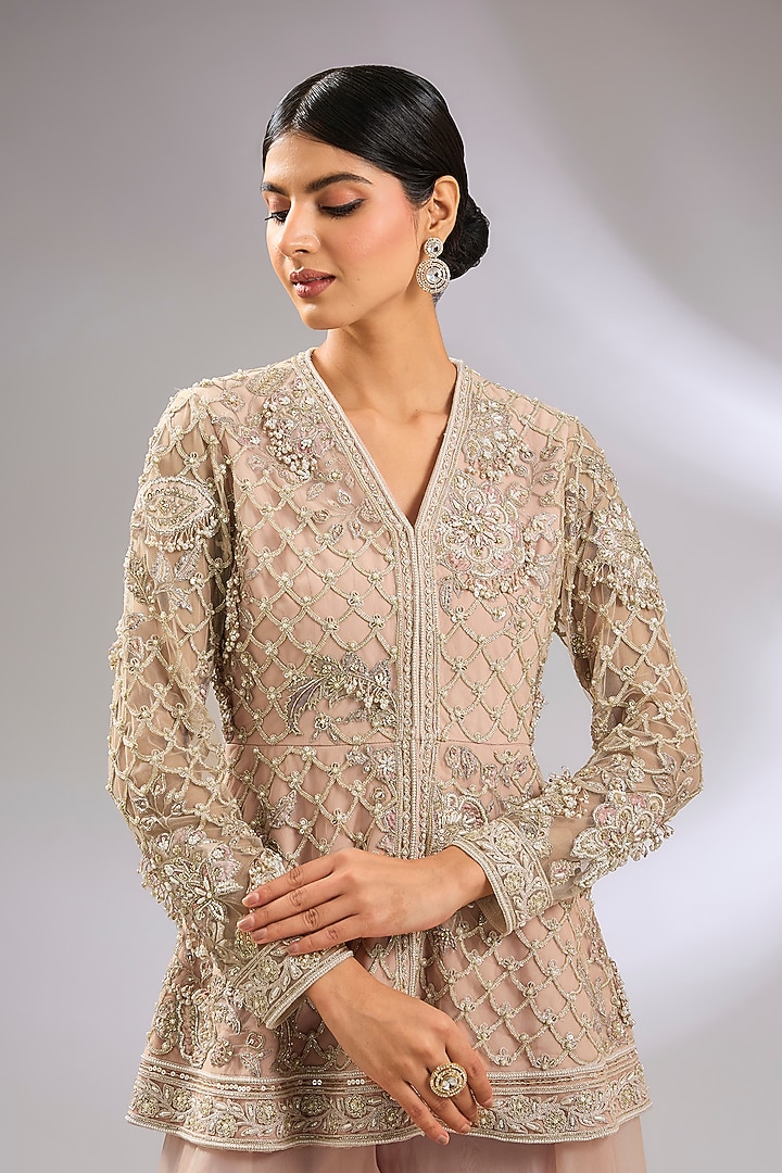 Dusky Pink Organza Bridal Sharara Set by Ridhi Mehra at Pernia's Pop Up Shop
