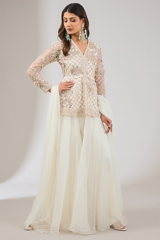 Ivory Organza Sharara Set by Ridhi Mehra