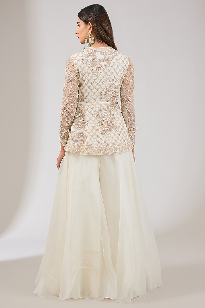 Ivory Organza Bridal Sharara Set by Ridhi Mehra at Pernia's Pop Up Shop