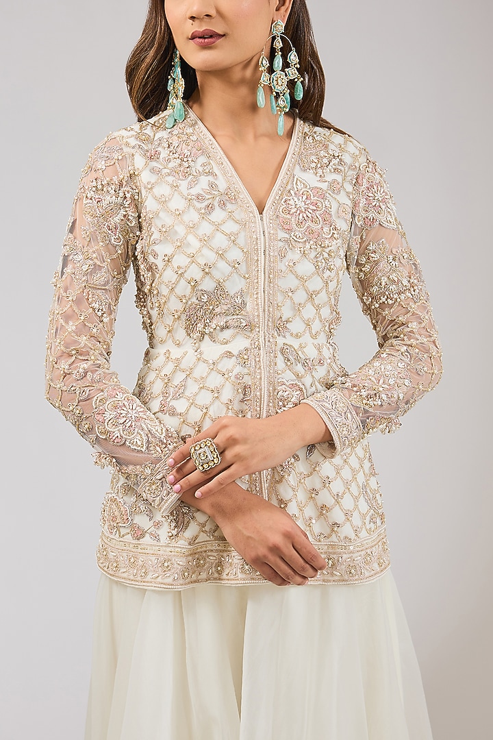 Ivory Organza Bridal Sharara Set by Ridhi Mehra at Pernia's Pop Up Shop