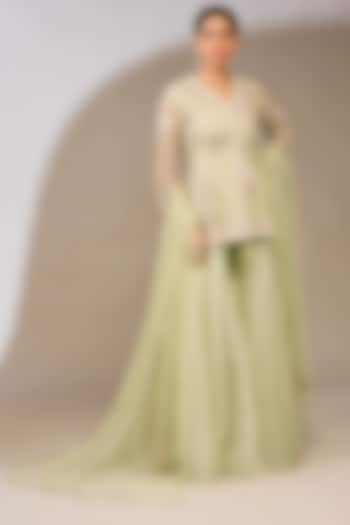 Silver & Green Organza Sharara Set by Ridhi Mehra at Pernia's Pop Up Shop