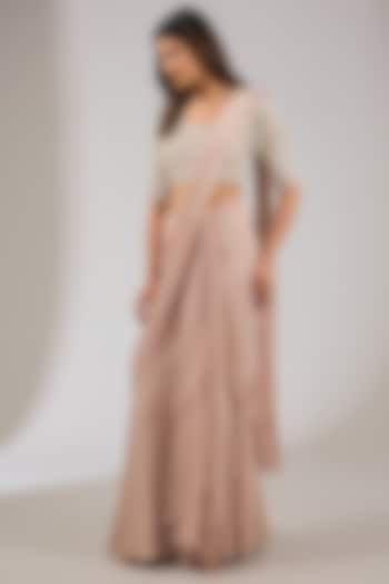 Dusty Pink Chiffon Draped Saree Set by Ridhi Mehra at Pernia's Pop Up Shop