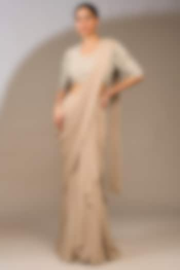 Champagne Chiffon Draped Ruffled Saree Set by Ridhi Mehra