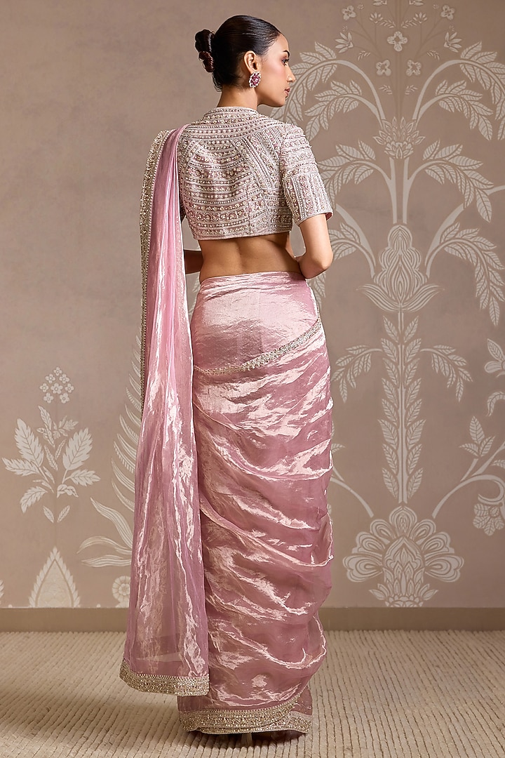 Lilac Gold Tissue Embroidered Stitched Reception Saree Set by Ridhi Mehra at Pernia's Pop Up Shop