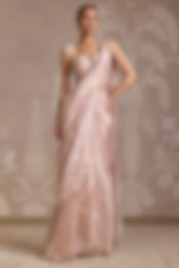 Rose Gold Tissue Draped Ruffled Reception Saree Set by Ridhi Mehra at Pernia's Pop Up Shop