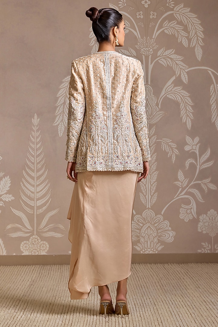 Gunmetal Grey Habutai Silk Draped Skirt Set by Ridhi Mehra at Pernia's Pop Up Shop