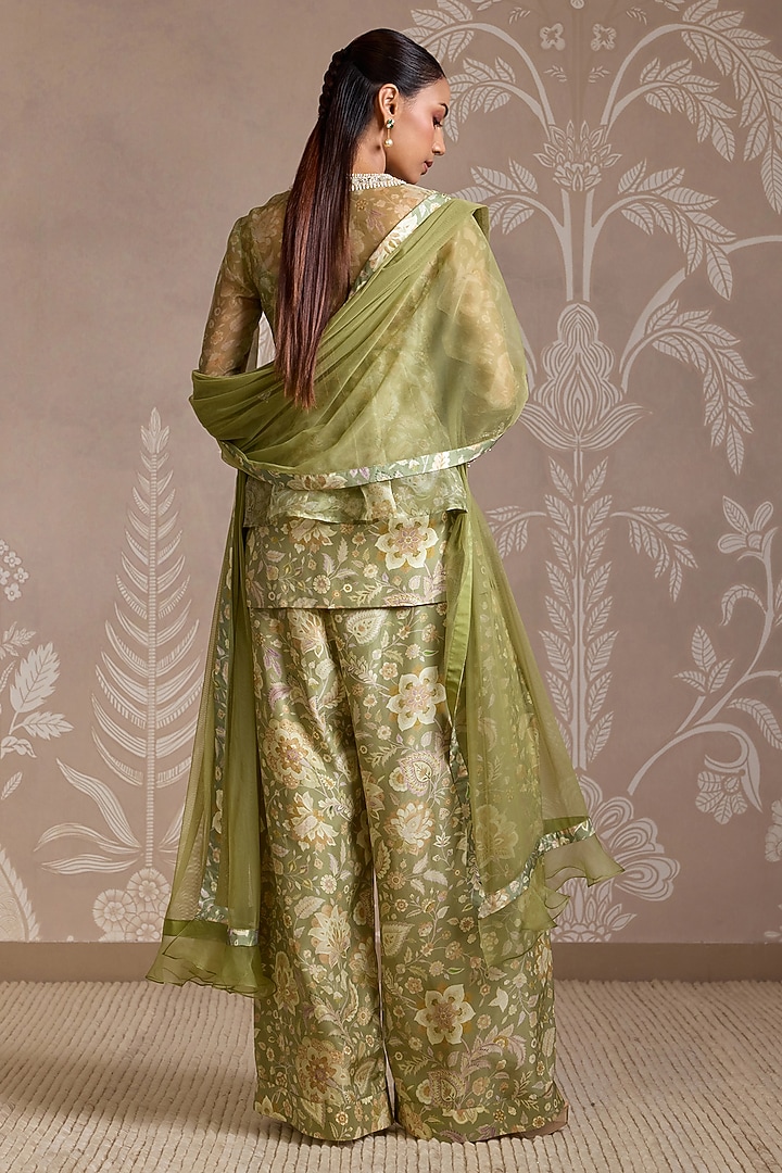 Mint Organza Printed & Embroidered Jacket Set by Ridhi Mehra at Pernia's Pop Up Shop