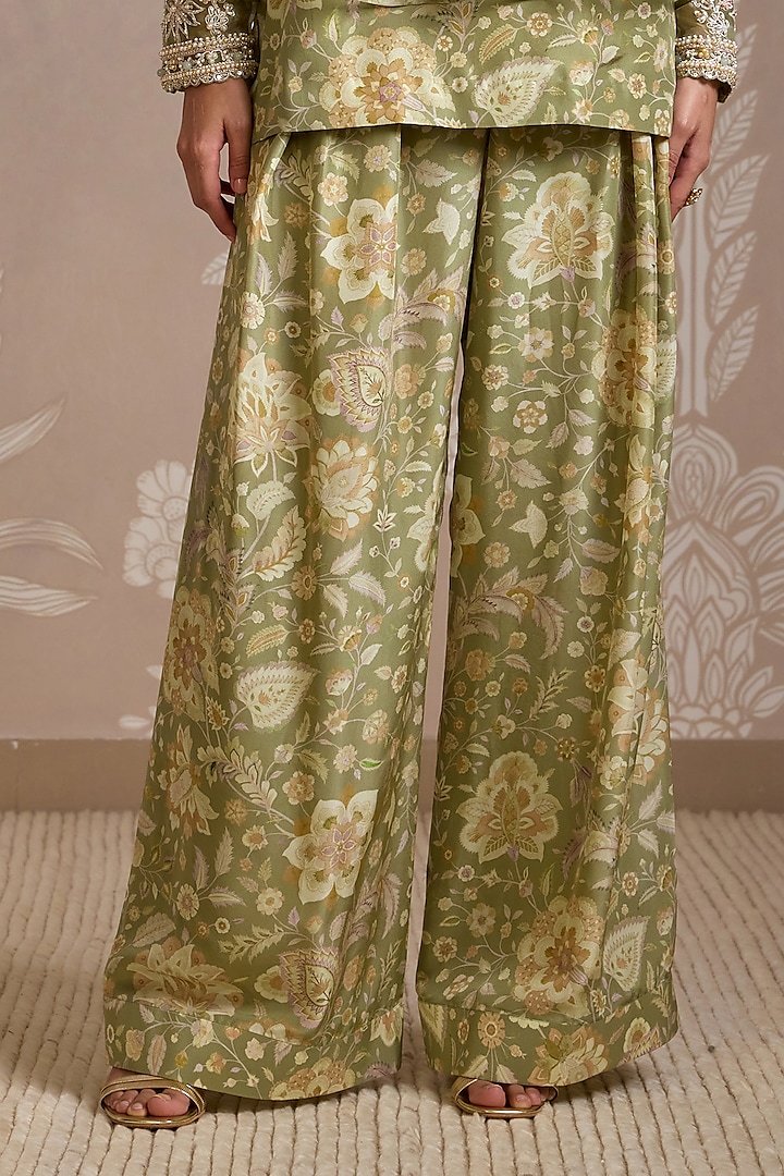 Mint Organza Printed & Embroidered Jacket Set by Ridhi Mehra at Pernia's Pop Up Shop