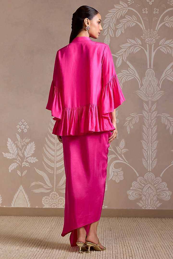 Bright Fuchsia Habutai Silk Draped Skirt Set by Ridhi Mehra at Pernia's Pop Up Shop