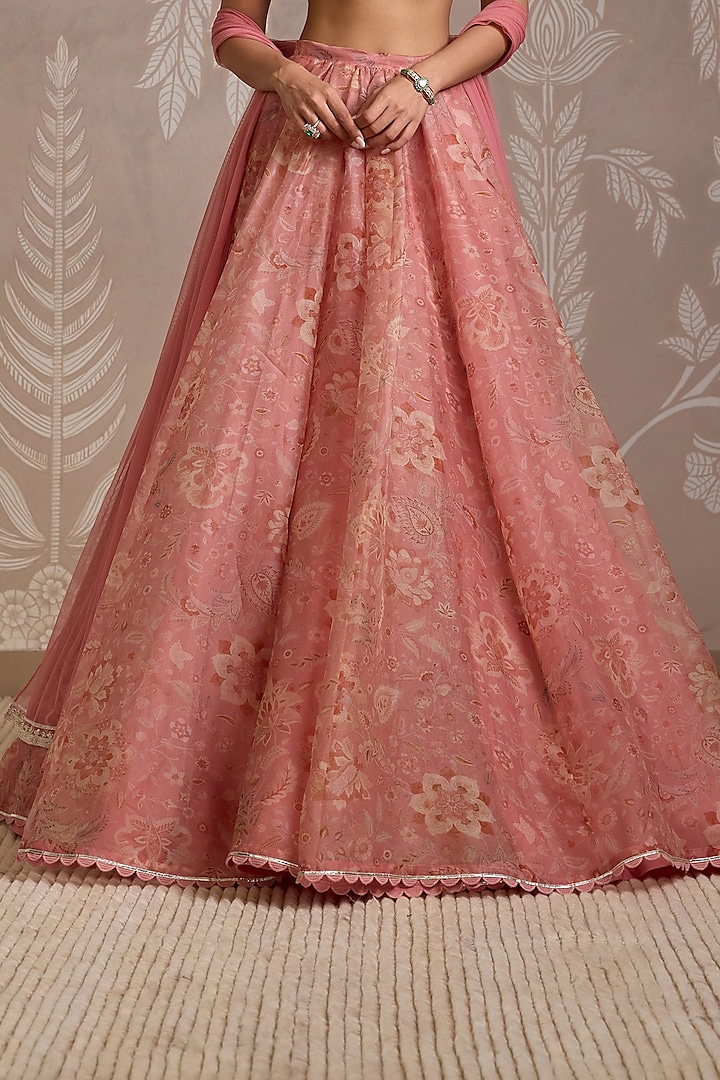 Coral Organza Printed Wedding Lehenga Set by Ridhi Mehra at Pernia's Pop Up Shop