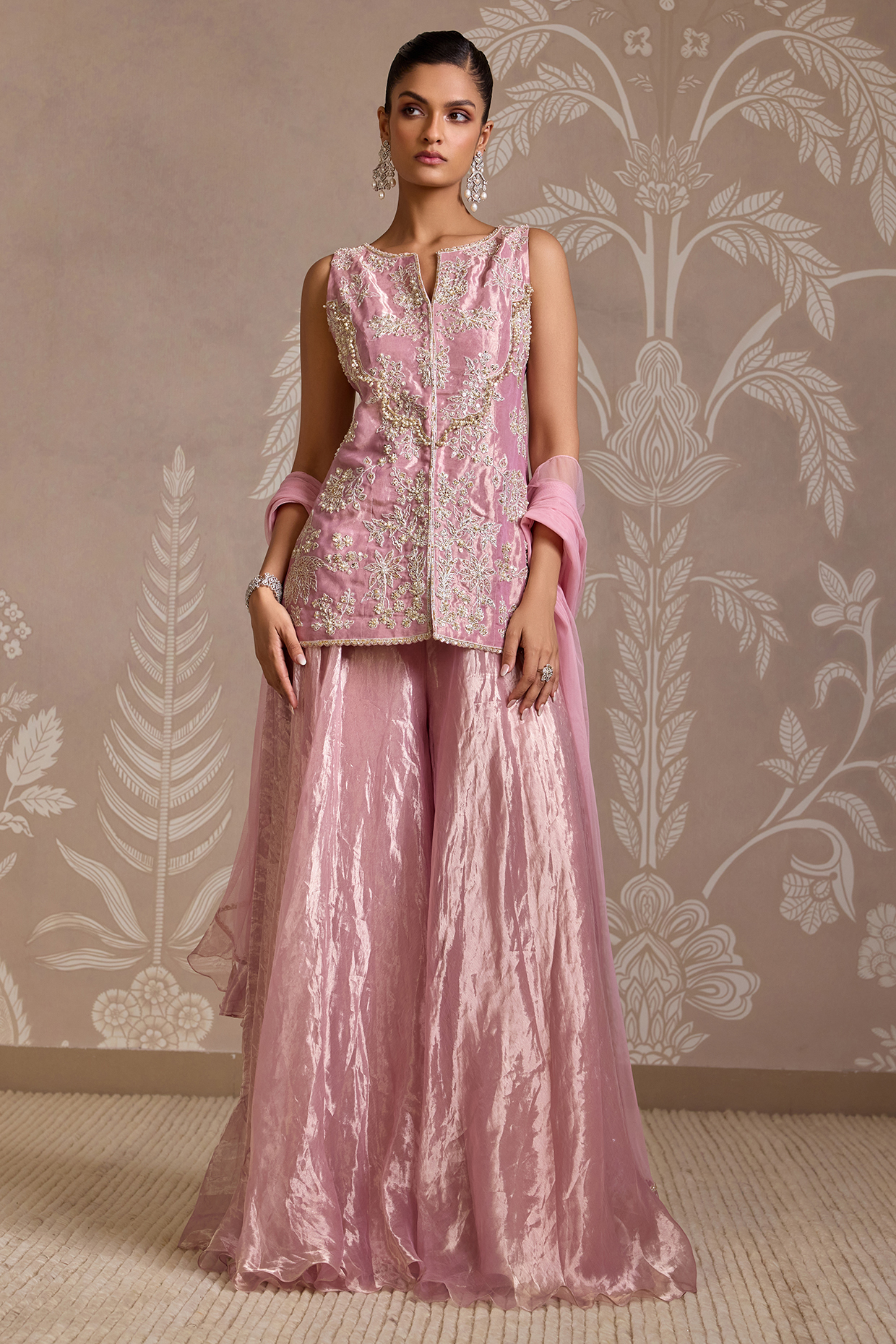 Lilac Gold Tissue Bridal Sharara Set by Ridhi Mehra at Pernia's Pop Up Shop