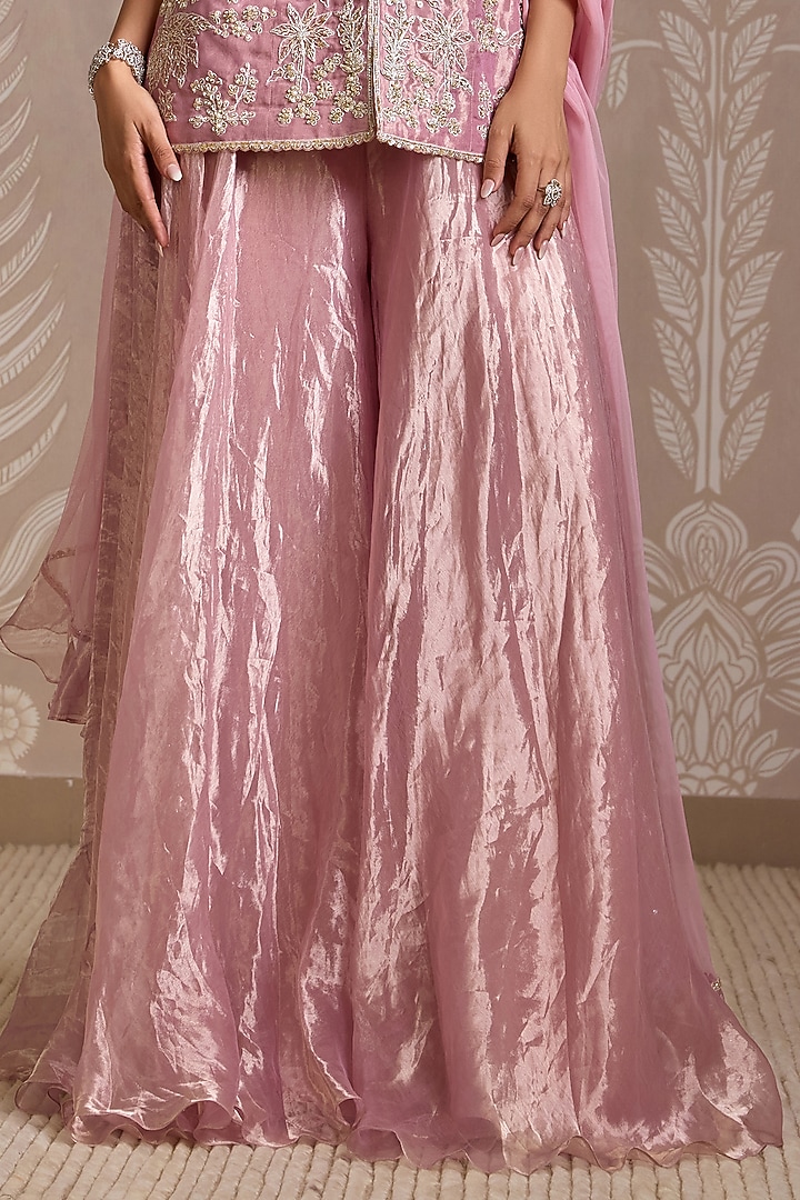Lilac Gold Tissue Bridal Sharara Set by Ridhi Mehra at Pernia's Pop Up Shop