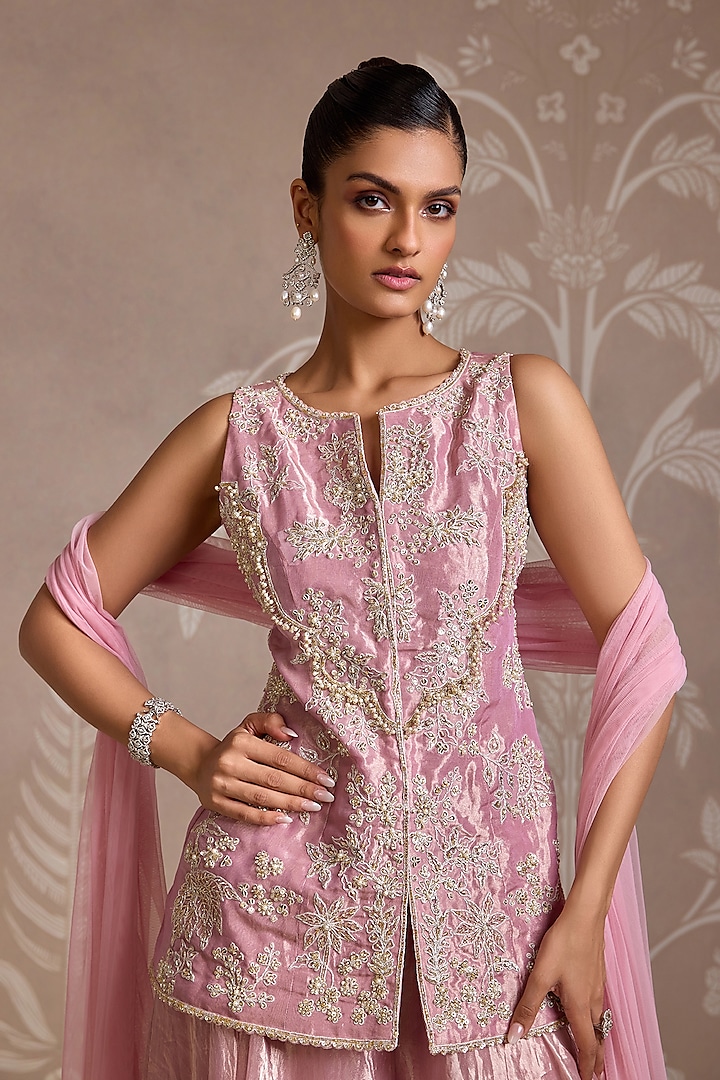 Lilac Gold Tissue Bridal Sharara Set by Ridhi Mehra at Pernia's Pop Up Shop