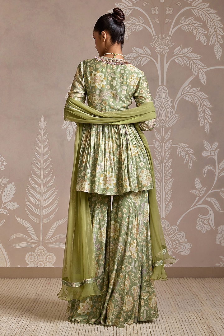Mint Silk Printed Gharara Set by Ridhi Mehra at Pernia's Pop Up Shop