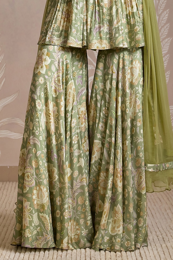 Mint Silk Printed Gharara Set by Ridhi Mehra at Pernia's Pop Up Shop