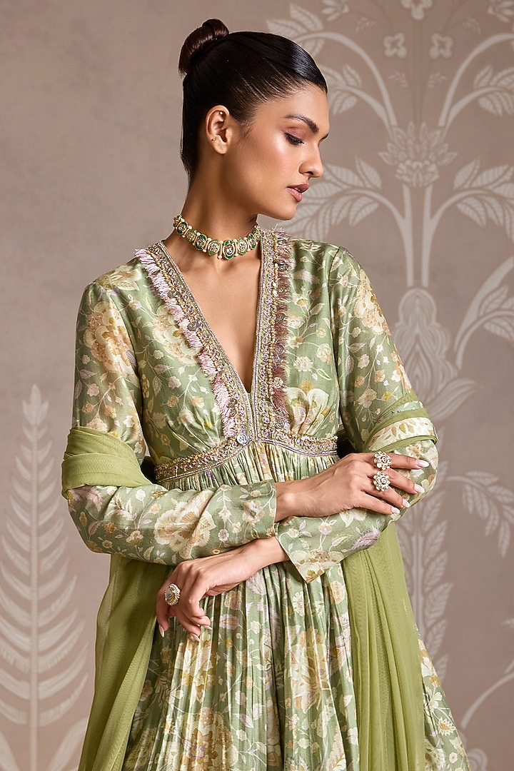 Mint Silk Printed Gharara Set by Ridhi Mehra at Pernia's Pop Up Shop