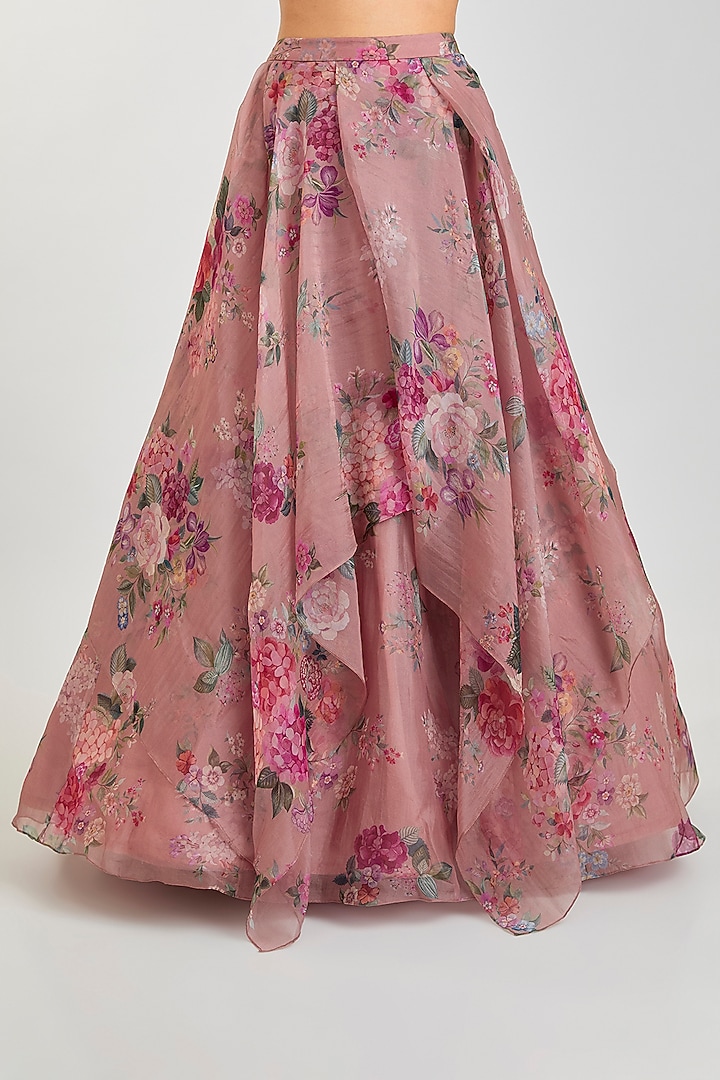 Blush Pink Organza Floral Printed Wedding Lehenga Set by Ridhi Mehra at Pernia's Pop Up Shop
