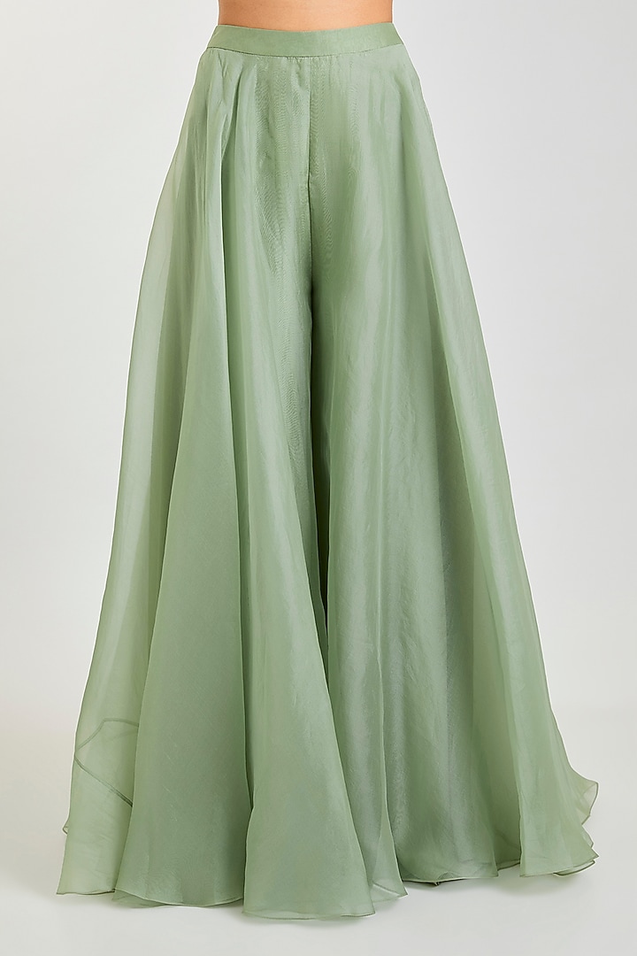 Light Green Organza Embroidered Wedding Sharara Set by Ridhi Mehra at Pernia's Pop Up Shop