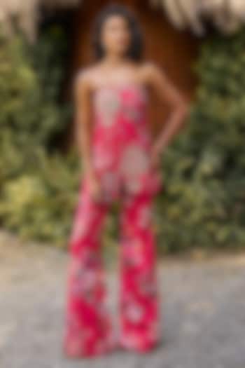 Fuchsia Raw Silk Printed Pant Set by Ridhi Mehra at Pernia's Pop Up Shop