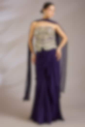 Purple Chiffon & Net Draped Skirt Set by Ridhi Mehra at Pernia's Pop Up Shop