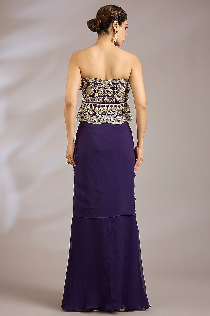 Purple Chiffon & Net Draped Skirt Set by Ridhi Mehra at Pernia's Pop Up Shop