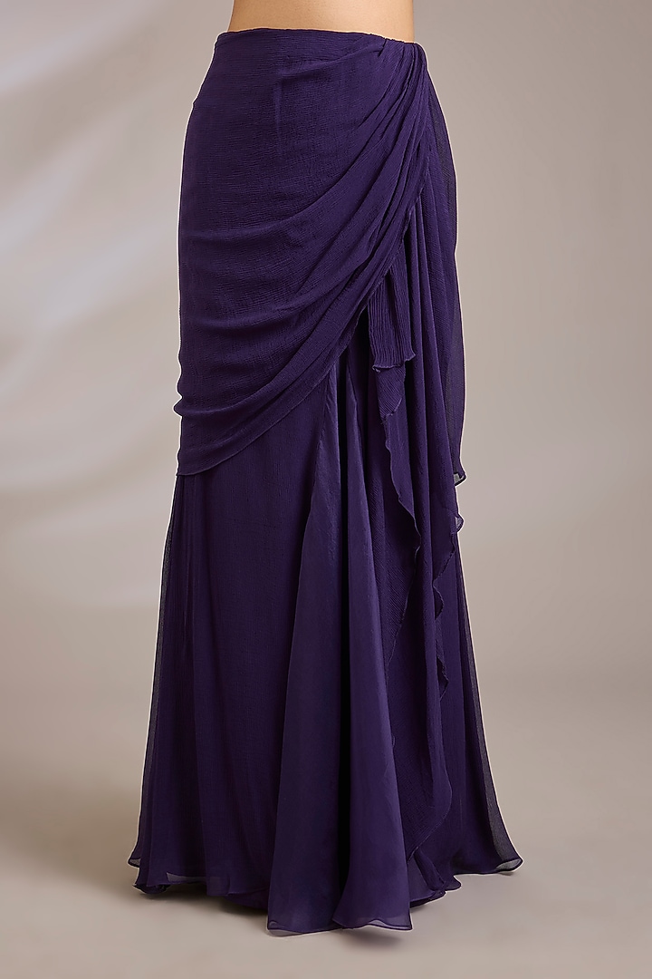 Purple Chiffon & Net Draped Skirt Set by Ridhi Mehra at Pernia's Pop Up Shop