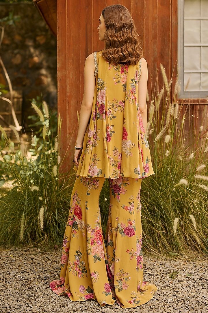 Yellow Georgette Printed Gharara Set by Ridhi Mehra at Pernia's Pop Up Shop
